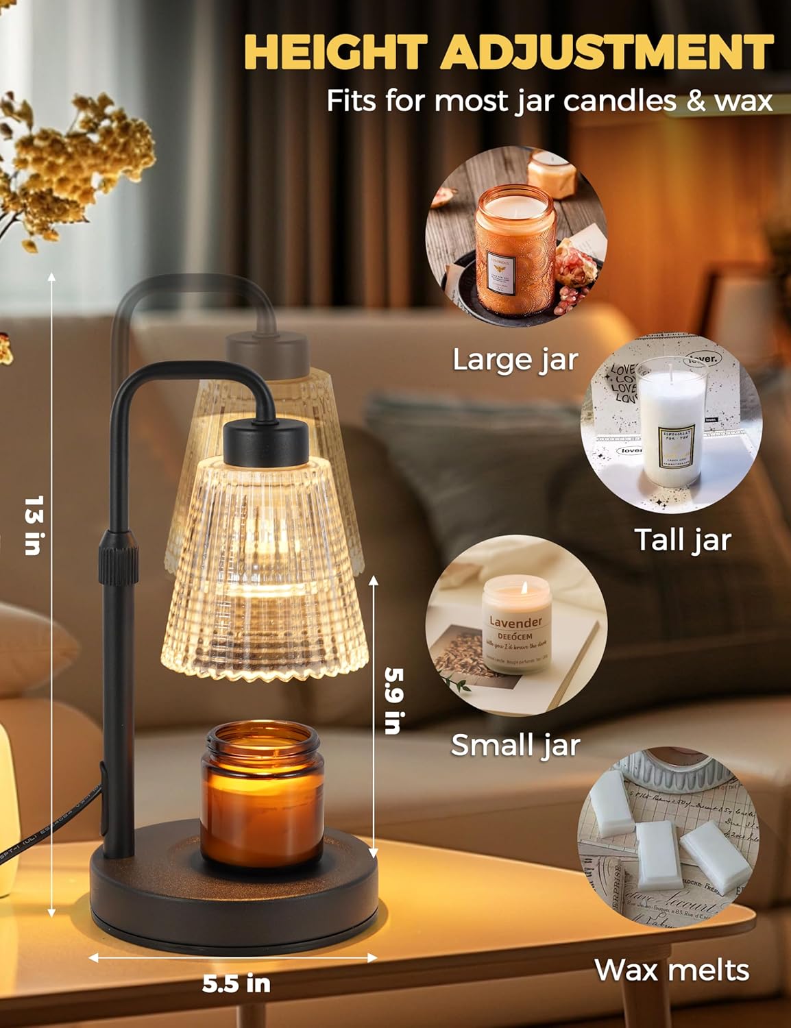 Moonval Candle Warmer Lamp, Dimmable Wax Melt Warmer with Timer & 2 Bulbs for Jar Candles