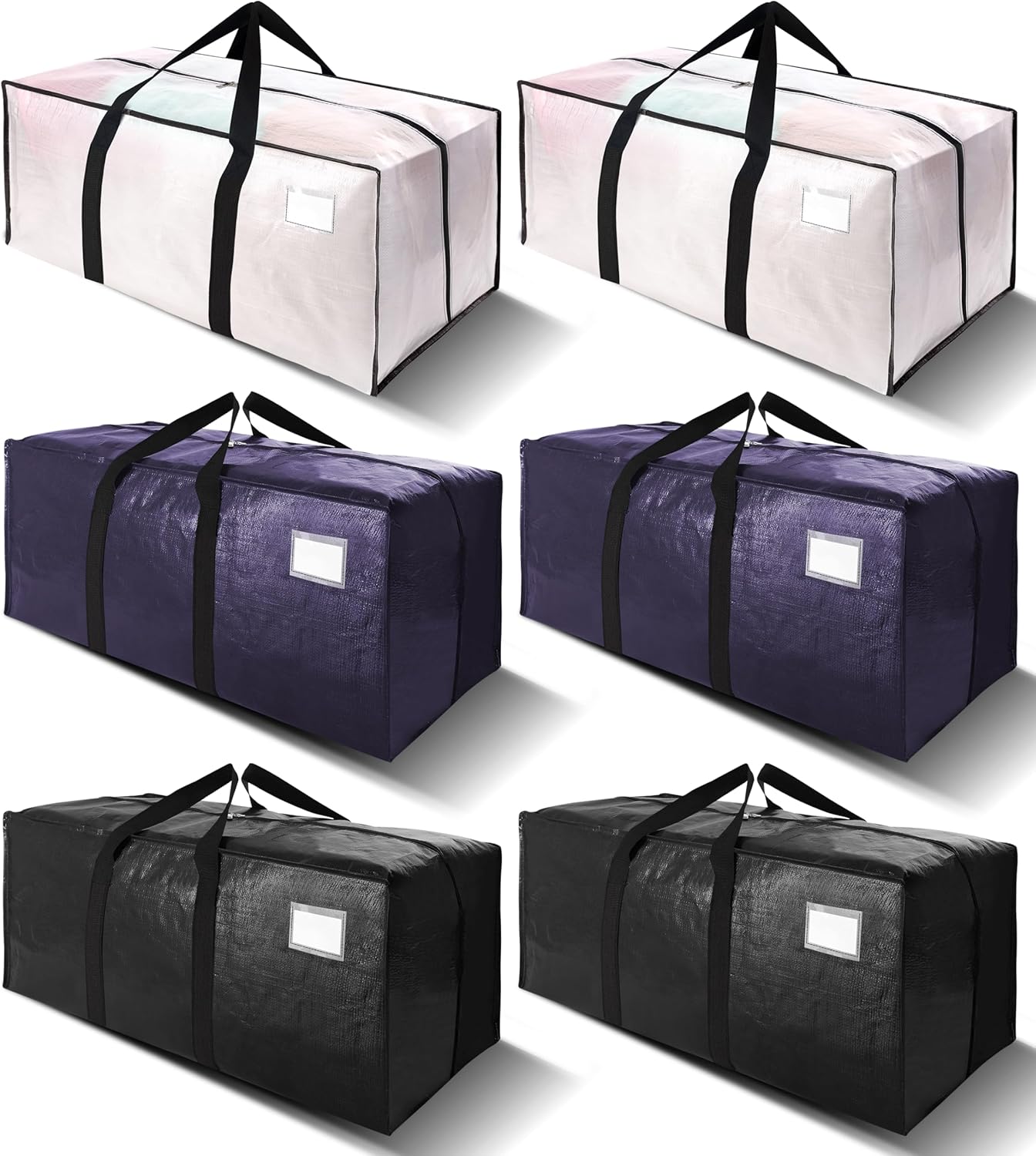 Moonval Moving Bags, 6-Pack Extra Large Heavy-Duty Storage Totes with Backpack Straps & Zippers