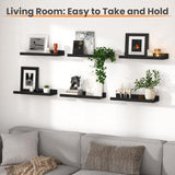 Moonval Floating Wall Shelves, Set of 6 Wood Storage & Display Shelves for Home Decor