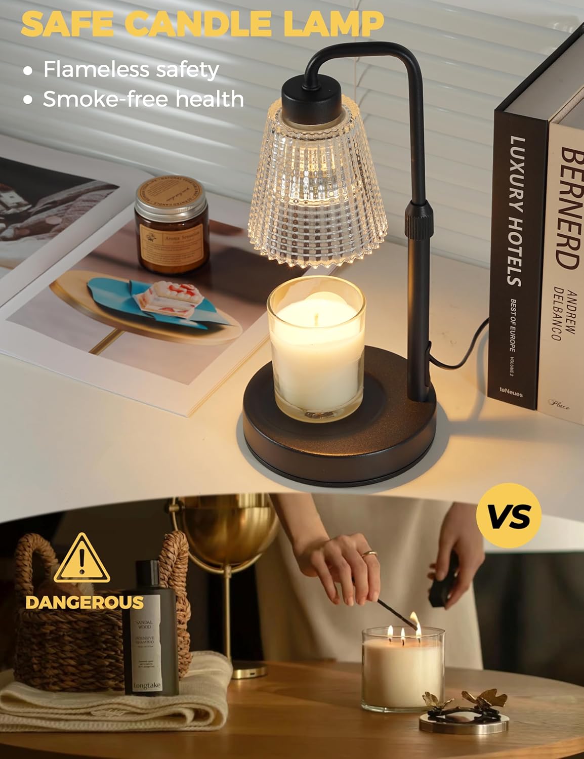 Moonval Candle Warmer Lamp, Dimmable Wax Melt Warmer with Timer & 2 Bulbs for Jar Candles