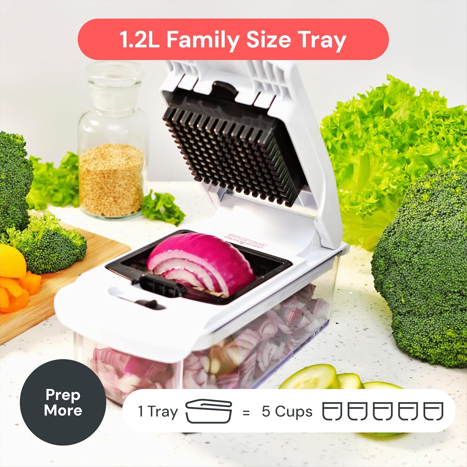 Moonval Vegetable Chopper, 4-in-1 Food Chopper & Spiralizer with Container for Kitchen Prep