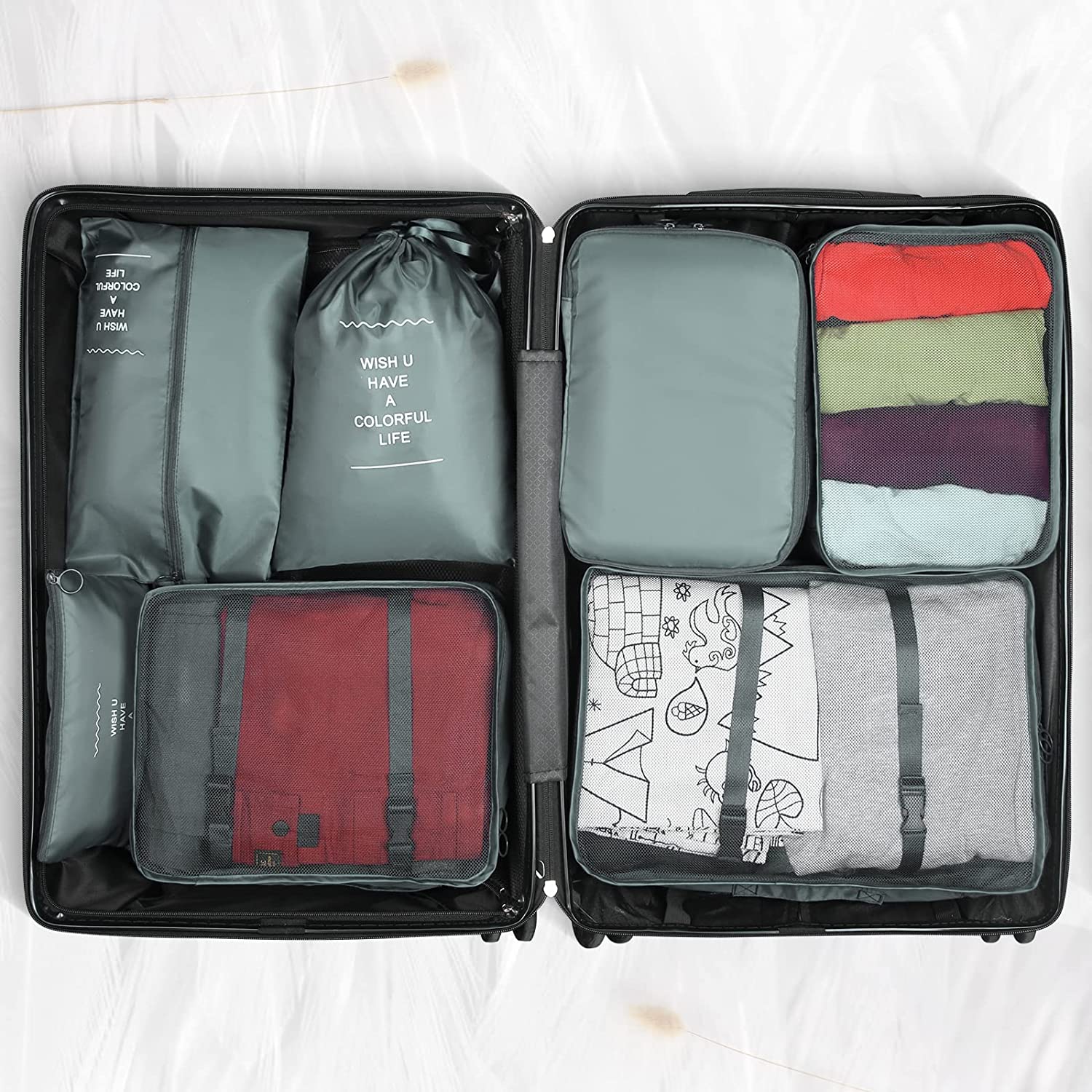 Moonval 7-in-1 Foldable Travel Organizer Set, Packing Cubes & Toiletry Bags for Luggage Storage