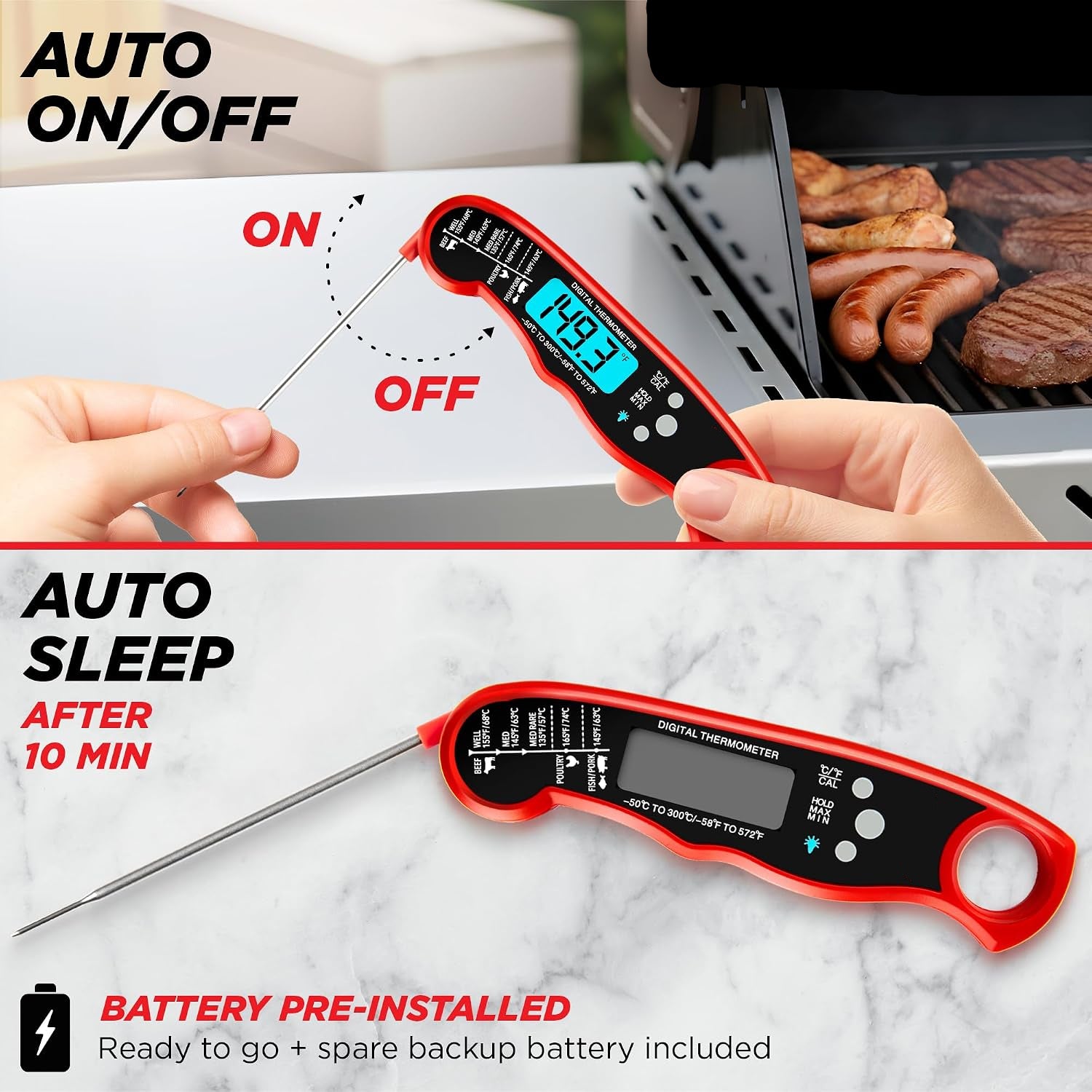 Moonval Digital Meat Thermometer, Instant Read Food Thermometer for Cooking, Grilling & BBQ