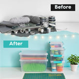 Moonval Craft Storage Bins, 6-Pack 1 Qt Clear Stackable Containers with Lids & Secure Latches