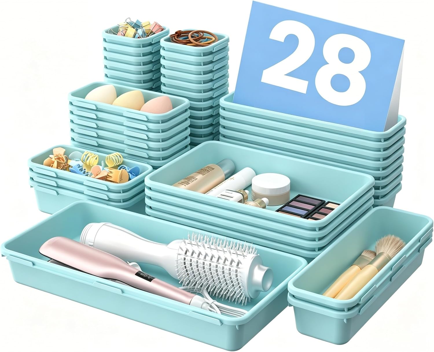 Moonval Clear Drawer Organizer Set, 5-Size Makeup & Desk Organizer Trays for Bathroom, Vanity & Office
