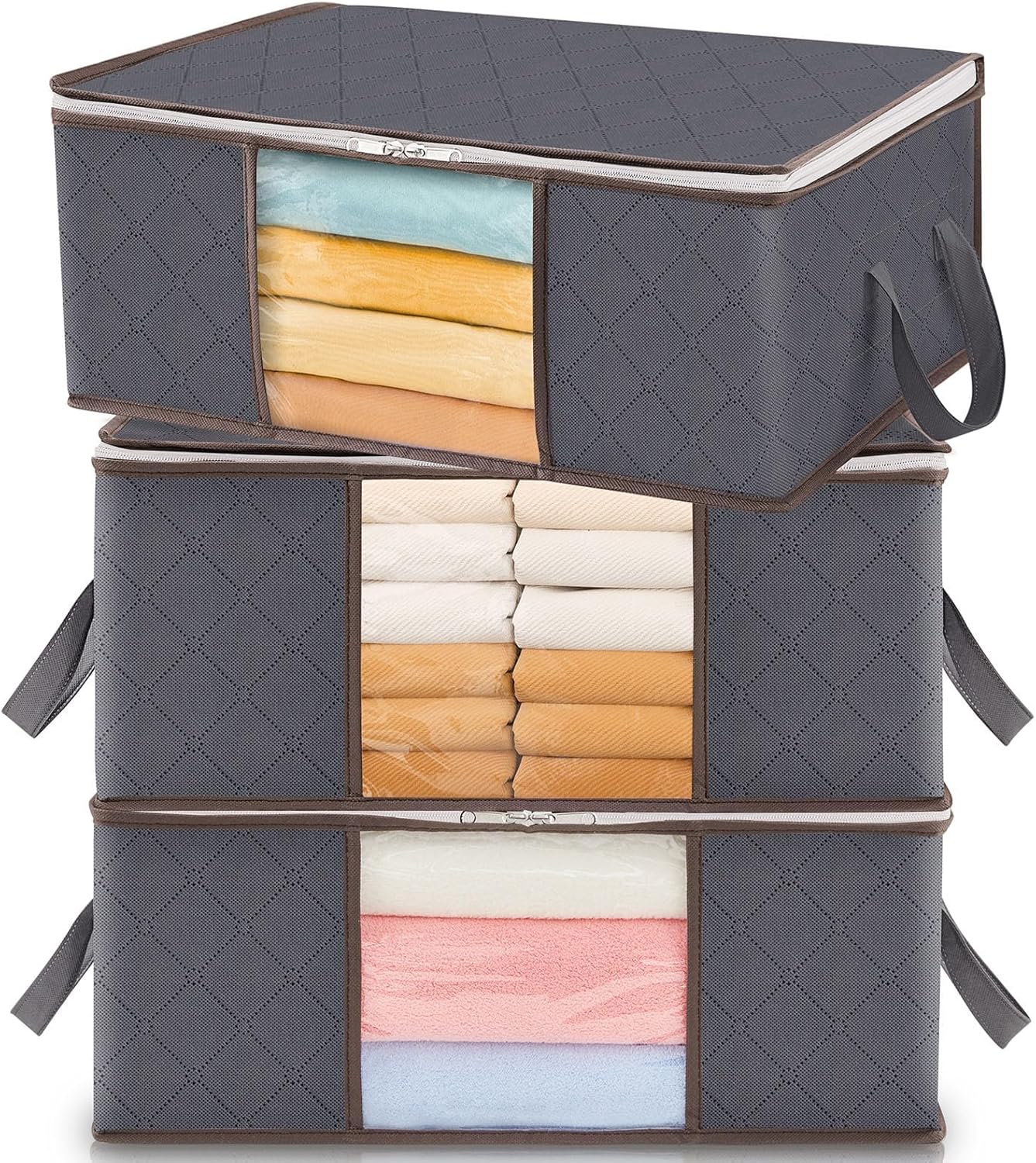 Moonval Clothes Storage Bags, Foldable Storage Bins with Clear Window & Reinforced Handles