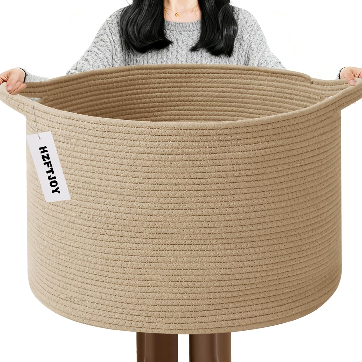 Moonval Woven Blanket Basket, Cotton Rope Storage Hamper with Handles for Laundry, Toys & Blankets