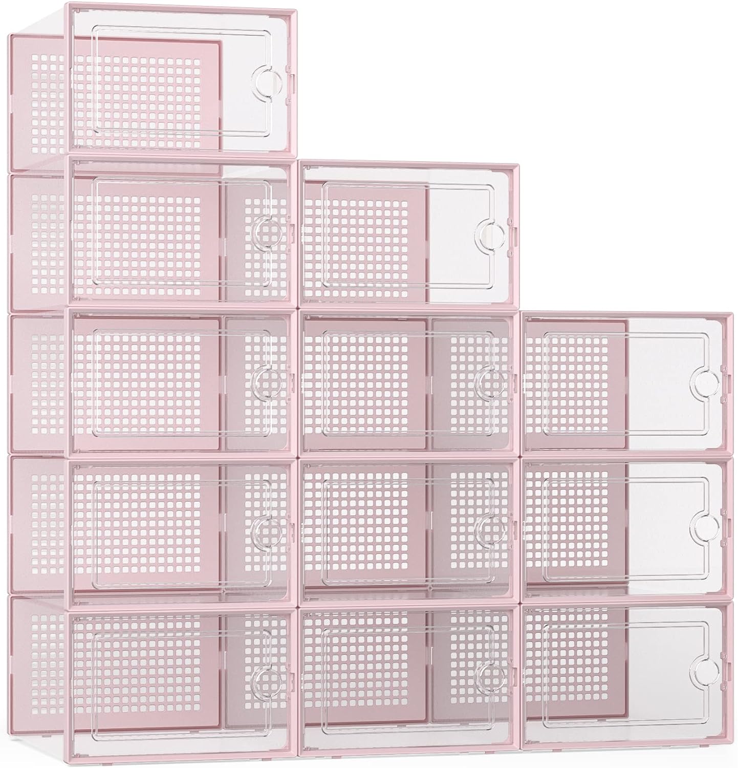 Moonval Shoe Storage Boxes, Clear Stackable Sneaker Organizer Bins with Front Opening