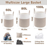 Moonval Woven Laundry Basket, 60L Cotton Rope Hamper for Clothes, Blankets & Toys
