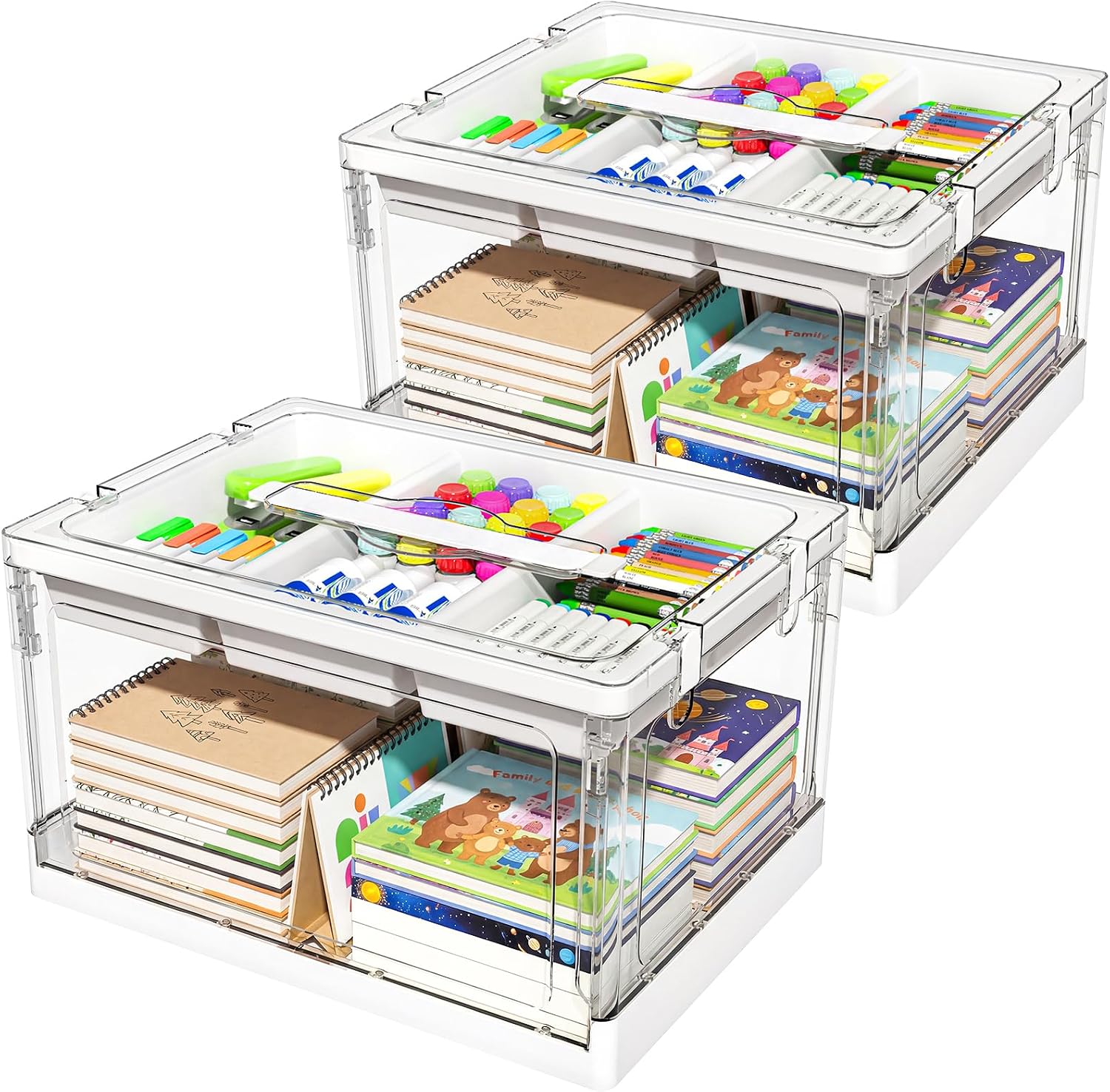 Moonval Craft Storage Box, Clear Organizer with Removable Tray & Lid for Art, Sewing & School Supplies