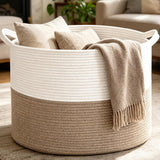 Moonval Woven Blanket Basket, Cotton Rope Storage Hamper with Handles for Laundry, Toys & Blankets