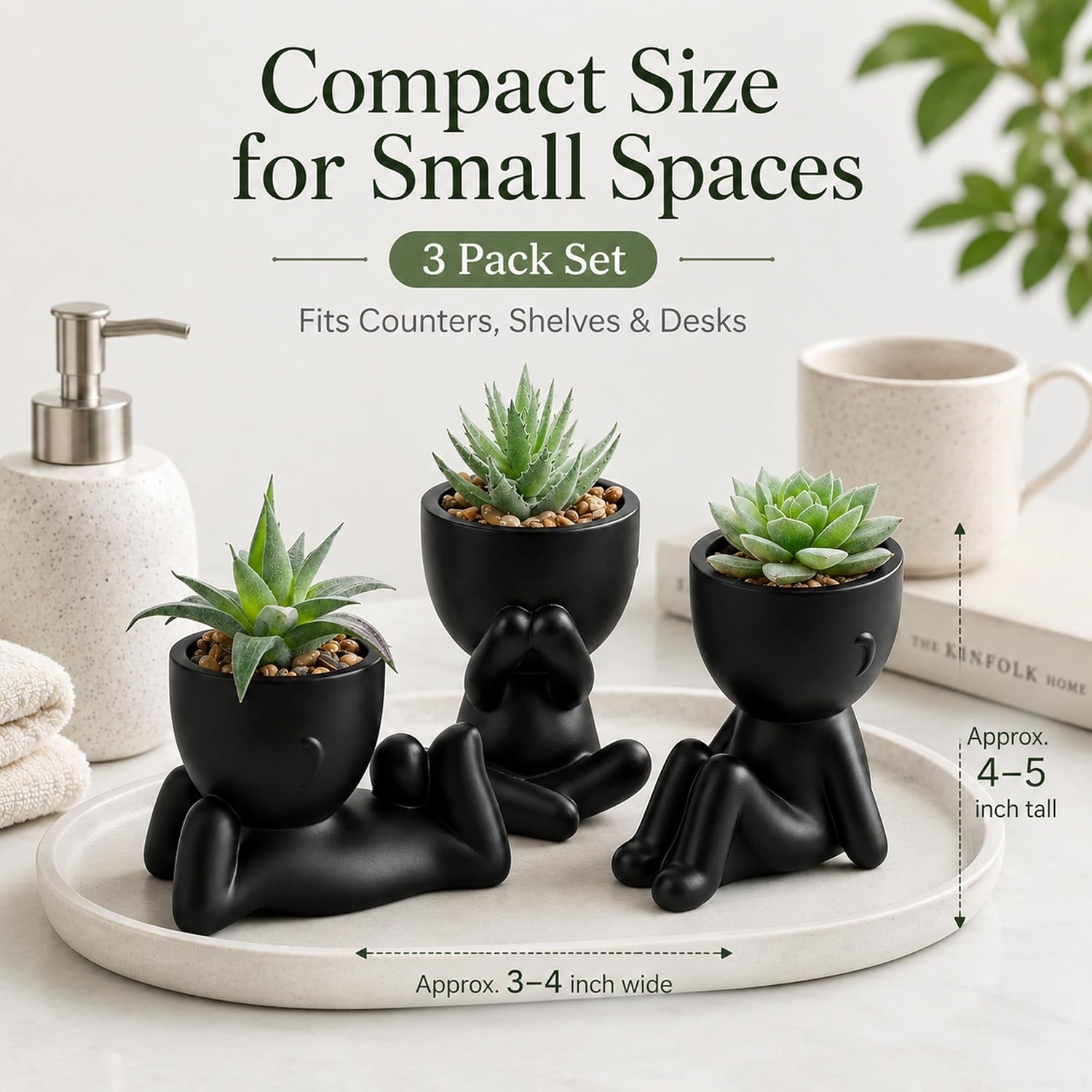Moonval Mini Artificial Succulent Plants, Set of 3 Faux Potted Plants for Home & Office Decor