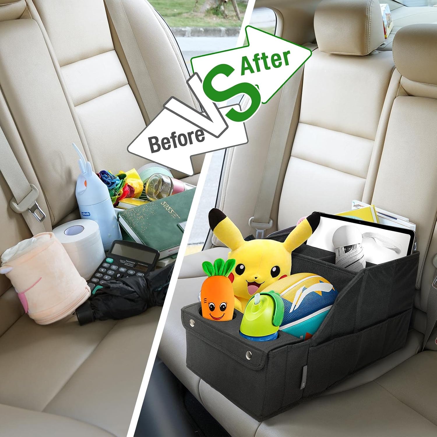 Moonval Car Seat Organizer, Front Seat Storage with 11 Compartments, 2 Cup Holders & Waterproof Oxford Fabric