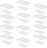 Moonval Clear Storage Bin with Lid, Stackable Plastic Organizer with Handle for Pantry, Fridge & Closet