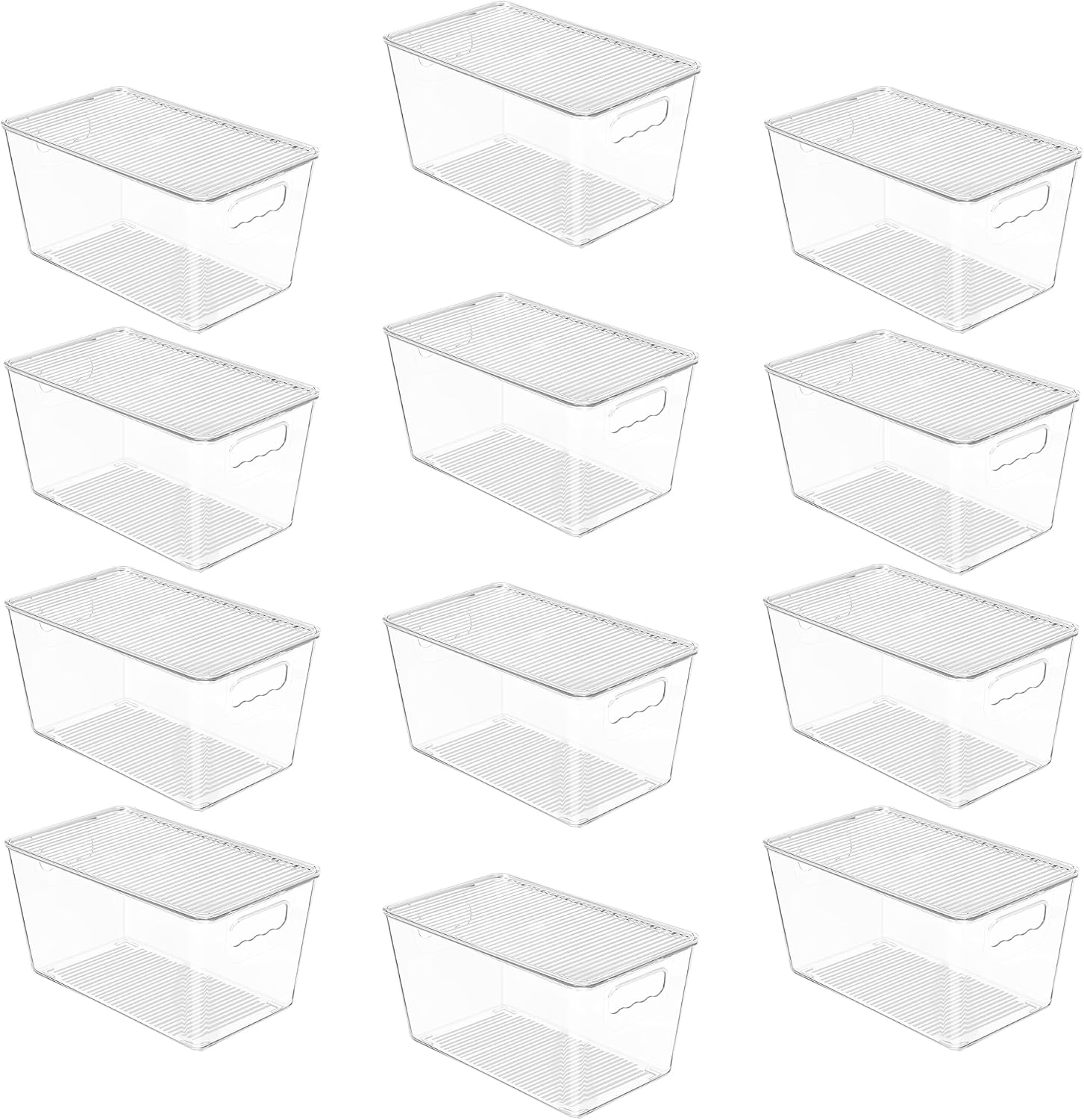 Moonval Clear Storage Bin with Lid, Stackable Plastic Organizer with Handle for Pantry, Fridge & Closet