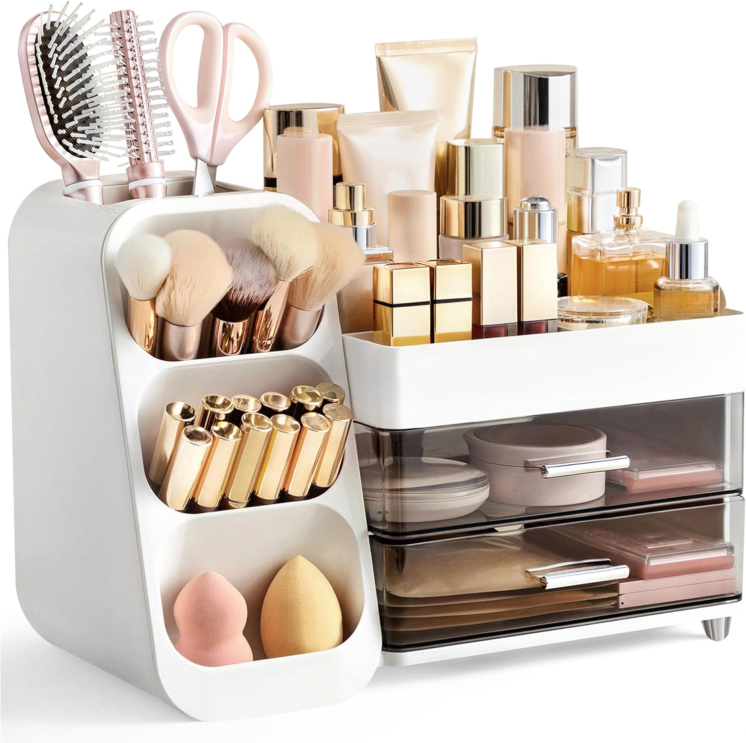 Moonval Bathroom Organizer, 3-Tier Vanity Storage with Brush Holder for Makeup & Skincare