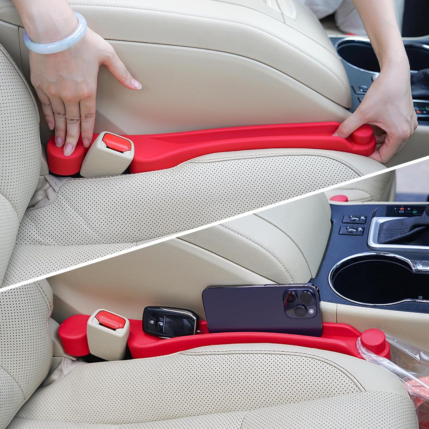 Moonval Car Seat Gap Fillers, 2-Pack 3-in-1 Foam Organizers with Storage Hook for Car Seats