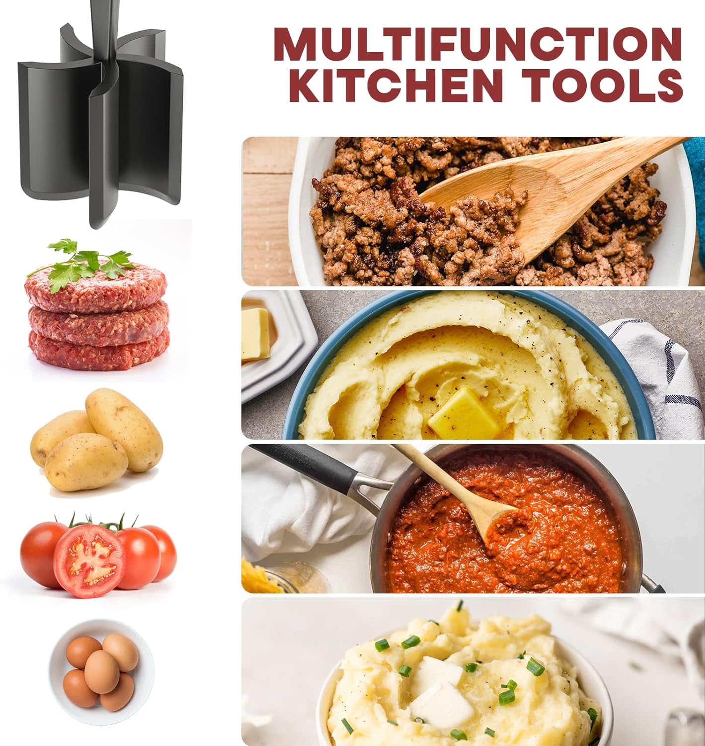 Moonval Meat Chopper, Heat-Resistant Ground Beef Masher & Hamburger Grinder for Kitchen Cooking