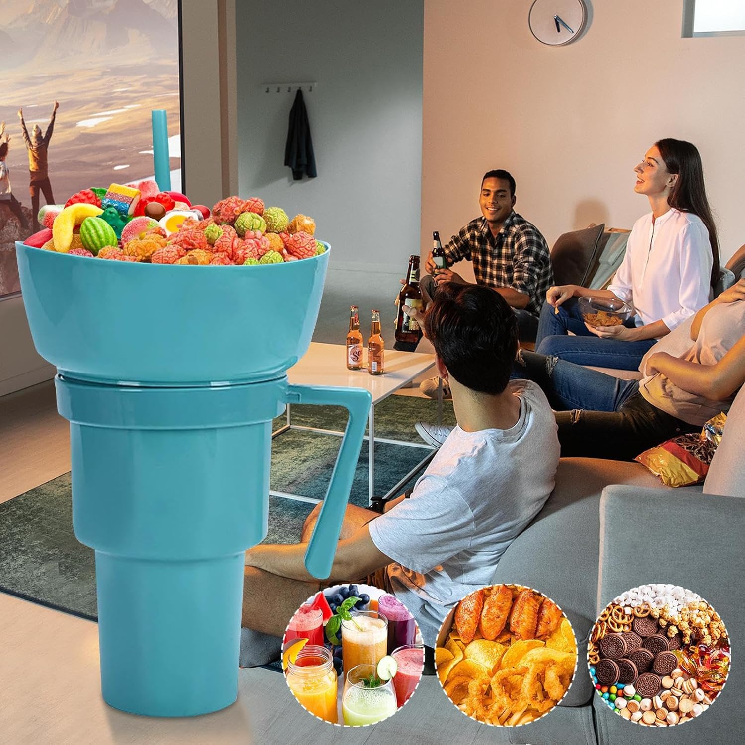 Moonval 2-in-1 Snack & Drink Cup with Snack Bowl, Leakproof Travel Tumbler 900ml