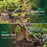 Moonval Weed Puller Tool, 60-Inch Long Handle 2-in-1 Garden Hoe & Weed Rake for Lawn & Garden