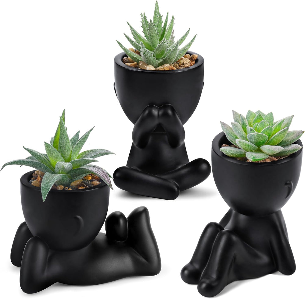 Moonval Mini Artificial Succulent Plants, Set of 3 Faux Potted Plants for Home & Office Decor