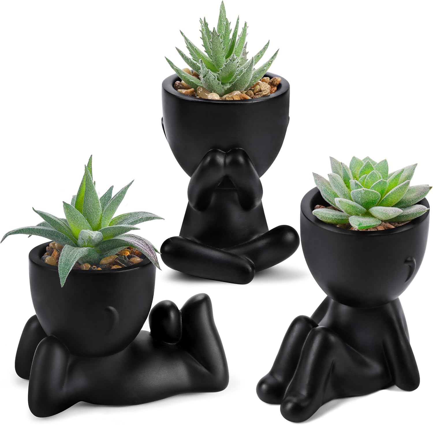 Moonval Mini Artificial Succulent Plants, Set of 3 Faux Potted Plants for Home & Office Decor