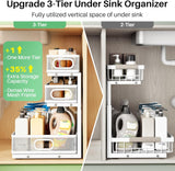 Moonval Under Sink Organizer, 3-Tier Height-Adjustable Sliding Metal Cabinet Shelf for Kitchen & Bathroom