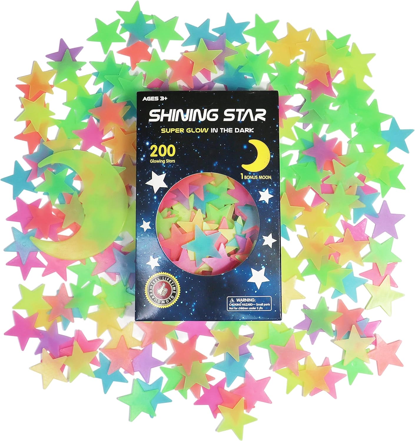 Moonval Glow in the Dark Star Stickers, 200-Piece 3D Stars & Moon Wall Decor for Kids Bedroom