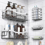 Moonval Adhesive Shower Caddy, 5-Pack Rustproof Stainless Steel Bathroom Organizer Shelves