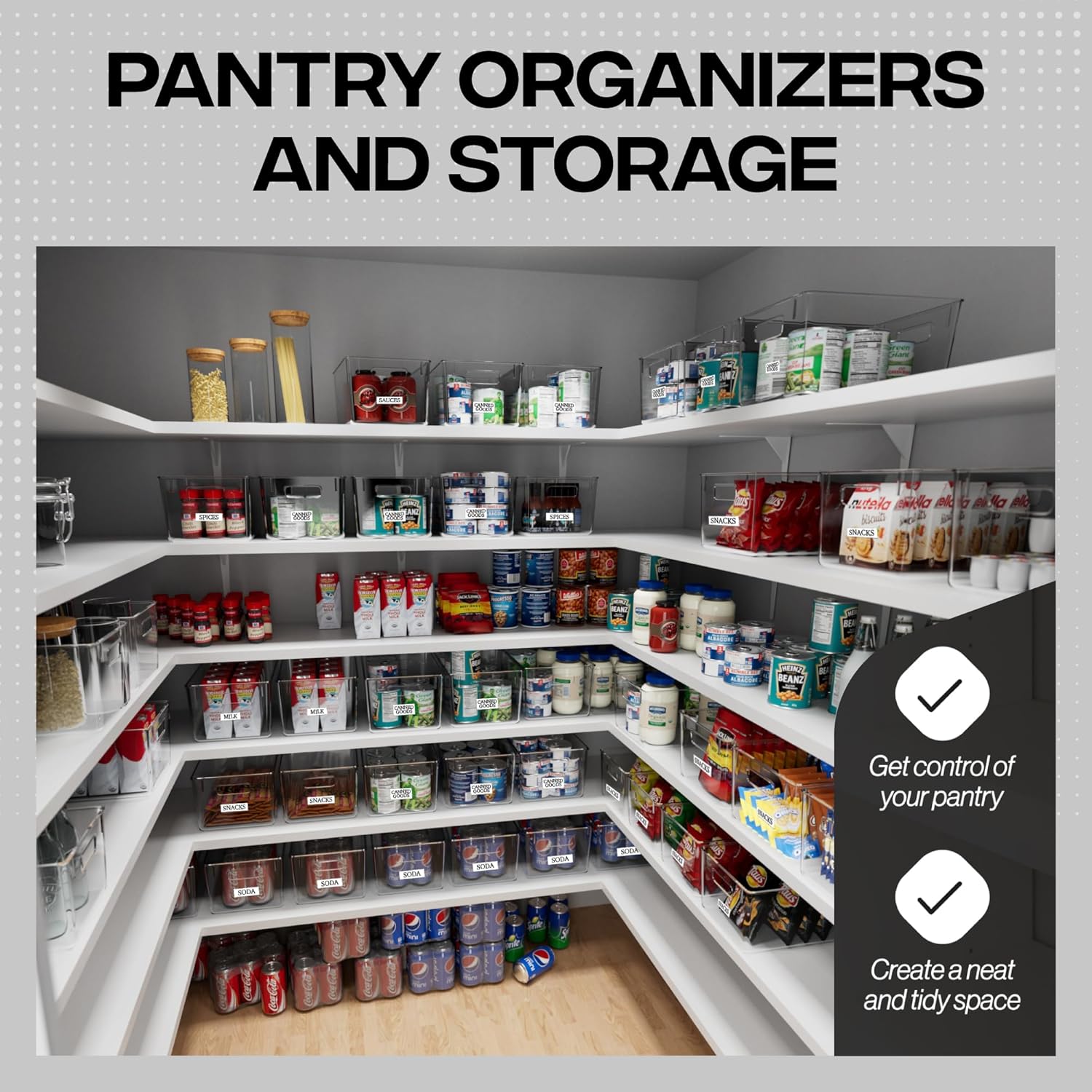 Moonval Clear Storage Bins, Stackable Plastic Organizer Containers with Handles for Pantry, Kitchen & Closet