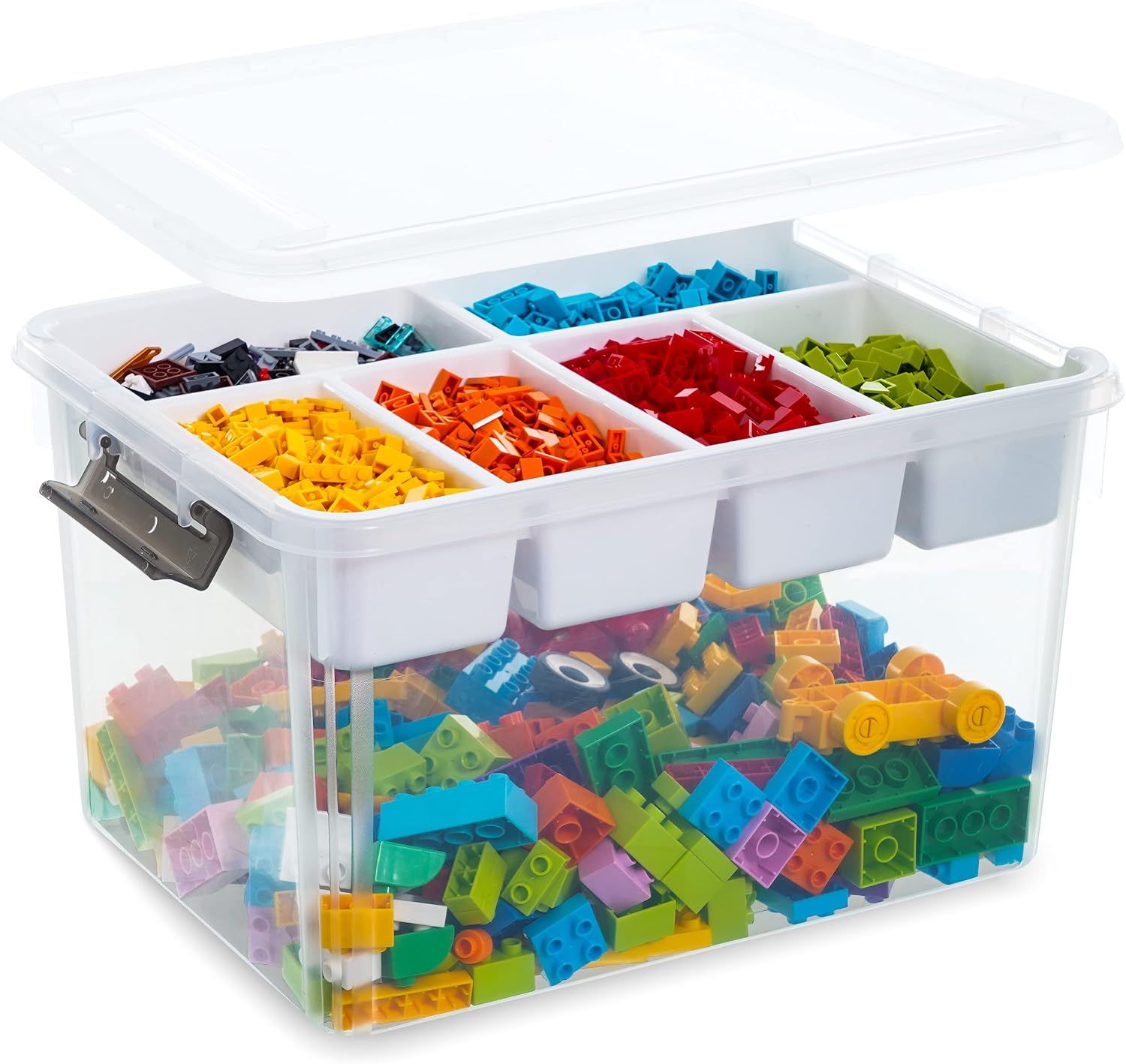 Moonval Craft Storage Box, Clear Organizer with Removable Tray for Art & Sewing Supplies