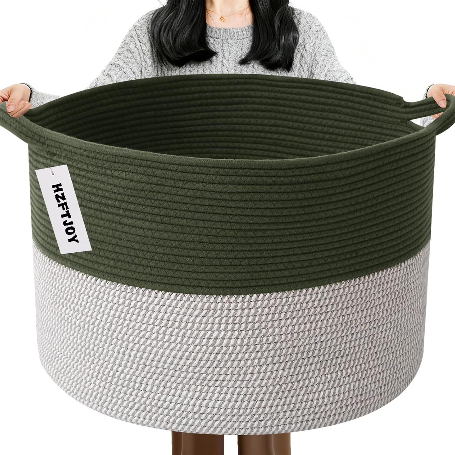 Moonval Woven Blanket Basket, Cotton Rope Storage Hamper with Handles for Laundry, Toys & Blankets