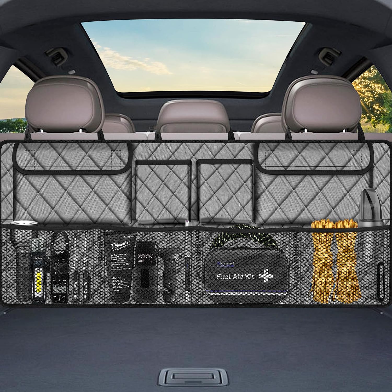 Moonval Car Trunk Organizer, Collapsible Large-Capacity Backseat Storage Bag with 8 Pockets for SUVs & Trucks