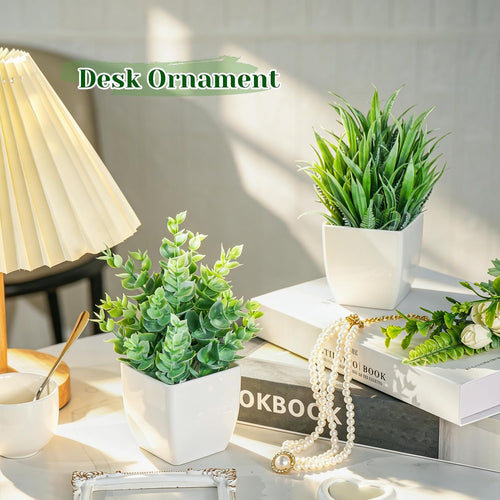 Der Rose 2 Packs Small Fake Plants Mini Artificial Potted Plants for Table Desk Home Bathroom Office Decor Indoor
