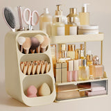 Moonval Bathroom Organizer, 3-Tier Vanity Storage with Brush Holder for Makeup & Skincare