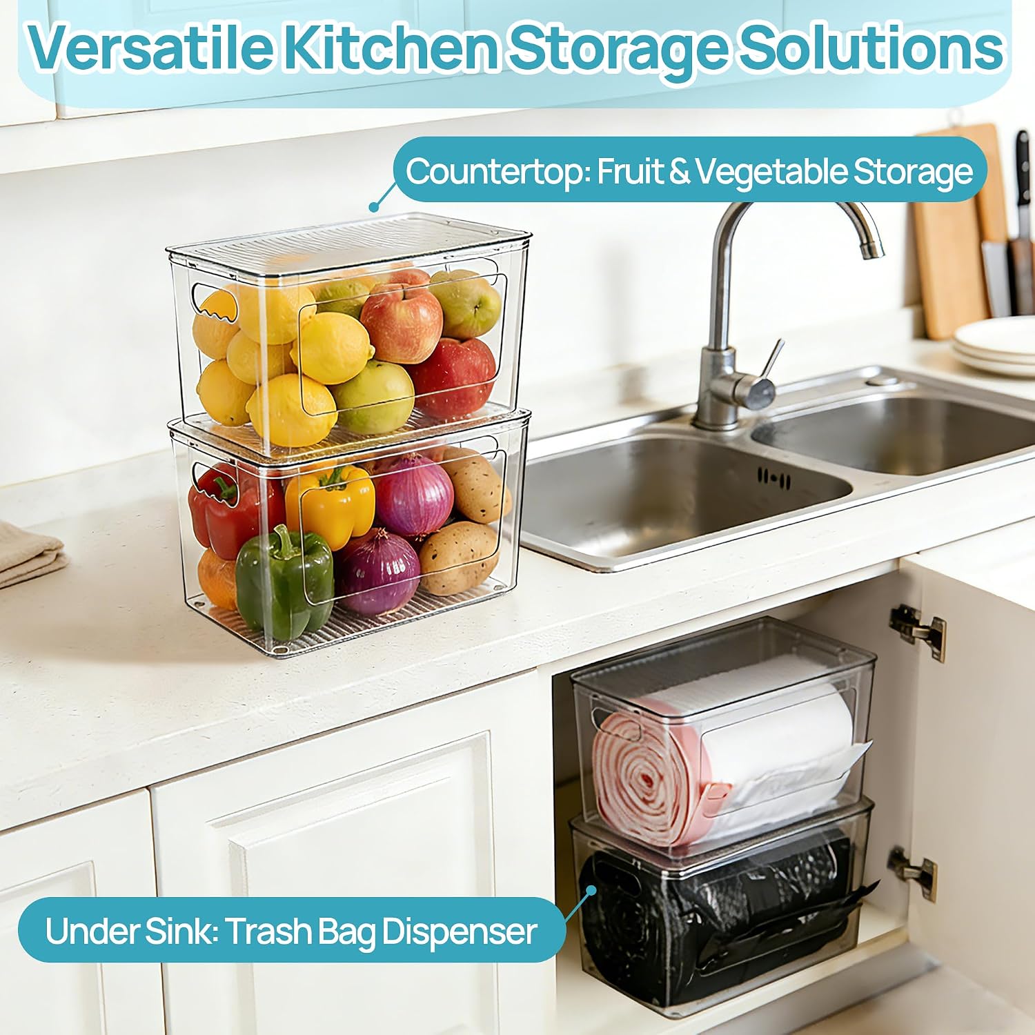 Moonval Plastic Storage Bins, 6-Pack 32 Qt Clear Stackable Containers with Lids for Home Organization