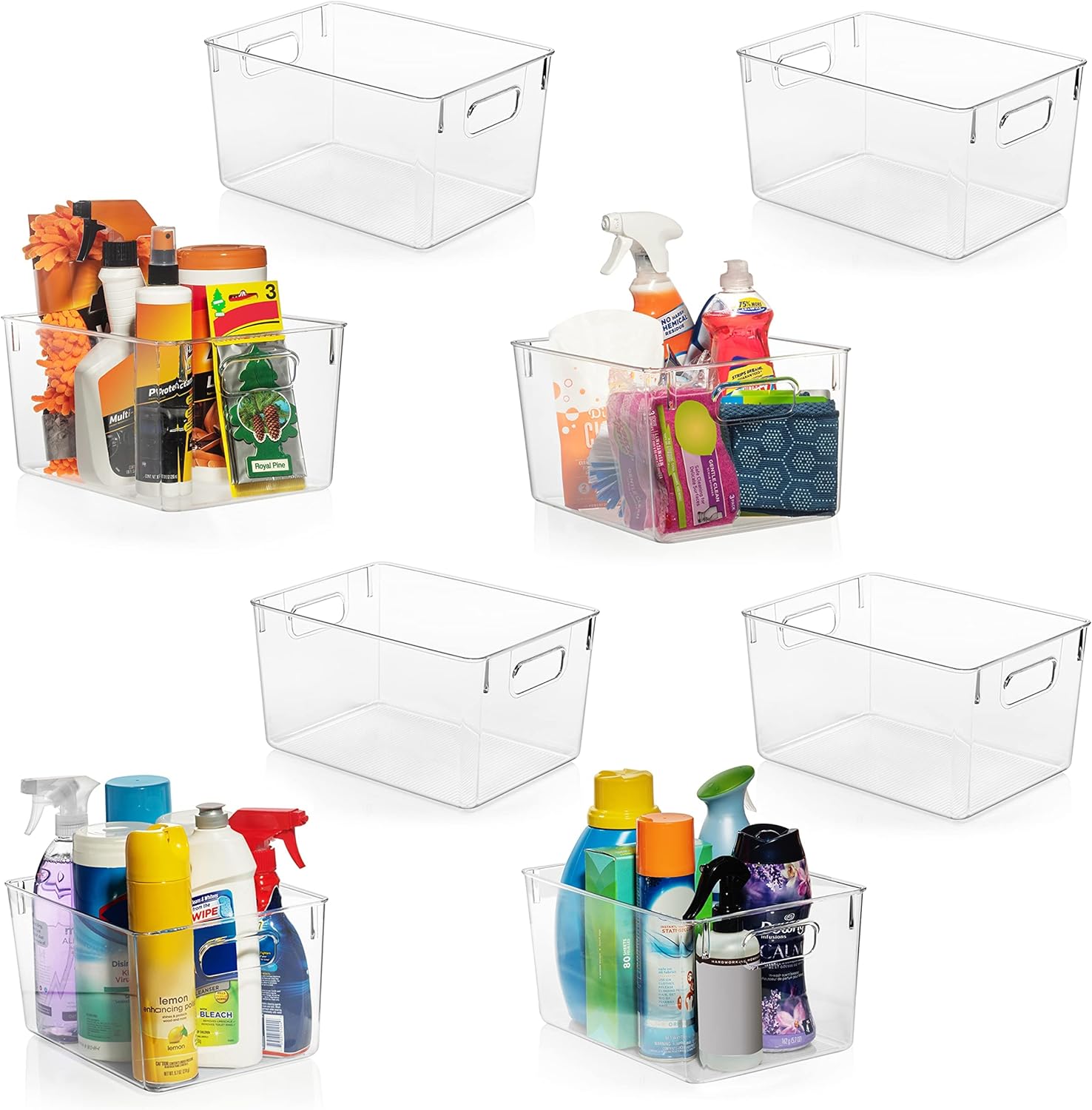 Moonval Clear Storage Bins, Stackable Plastic Organizer Containers with Handles for Pantry, Kitchen & Closet