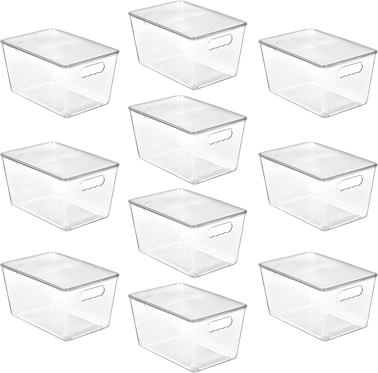 Moonval Clear Storage Bin with Lid, Stackable Plastic Organizer with Handle for Pantry, Fridge & Closet