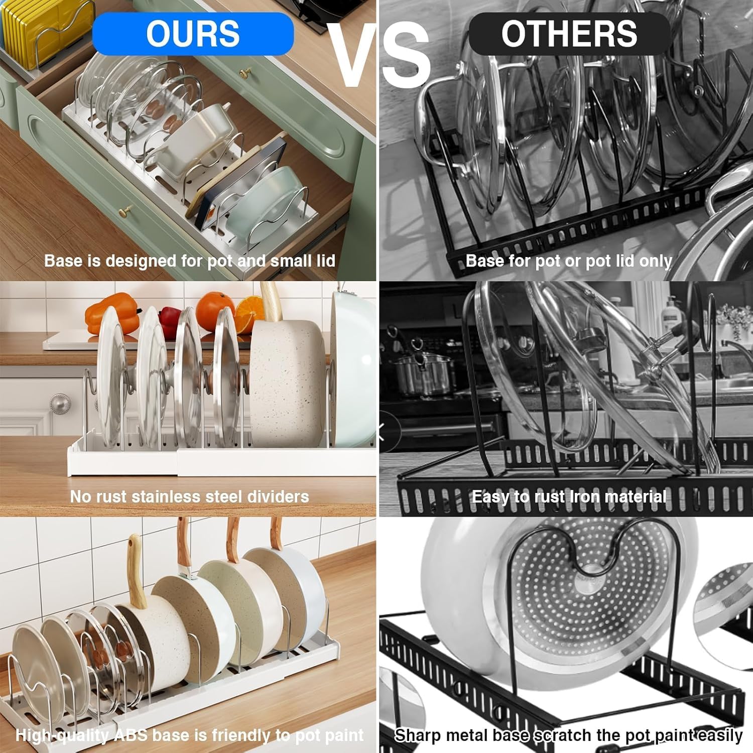 Moonval Pots & Pans Organizer, Expandable Lid & Cookware Rack with 9 Adjustable Dividers