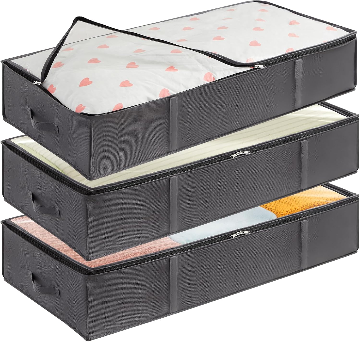 Moonval Under Bed Storage Bags, Foldable Organizers with Reinforced Handles for Bedding & Clothes