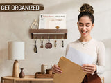 Moonval Wall Key Holder, Wooden Mail Organizer with Floating Shelf & 5 Hooks for Entryway
