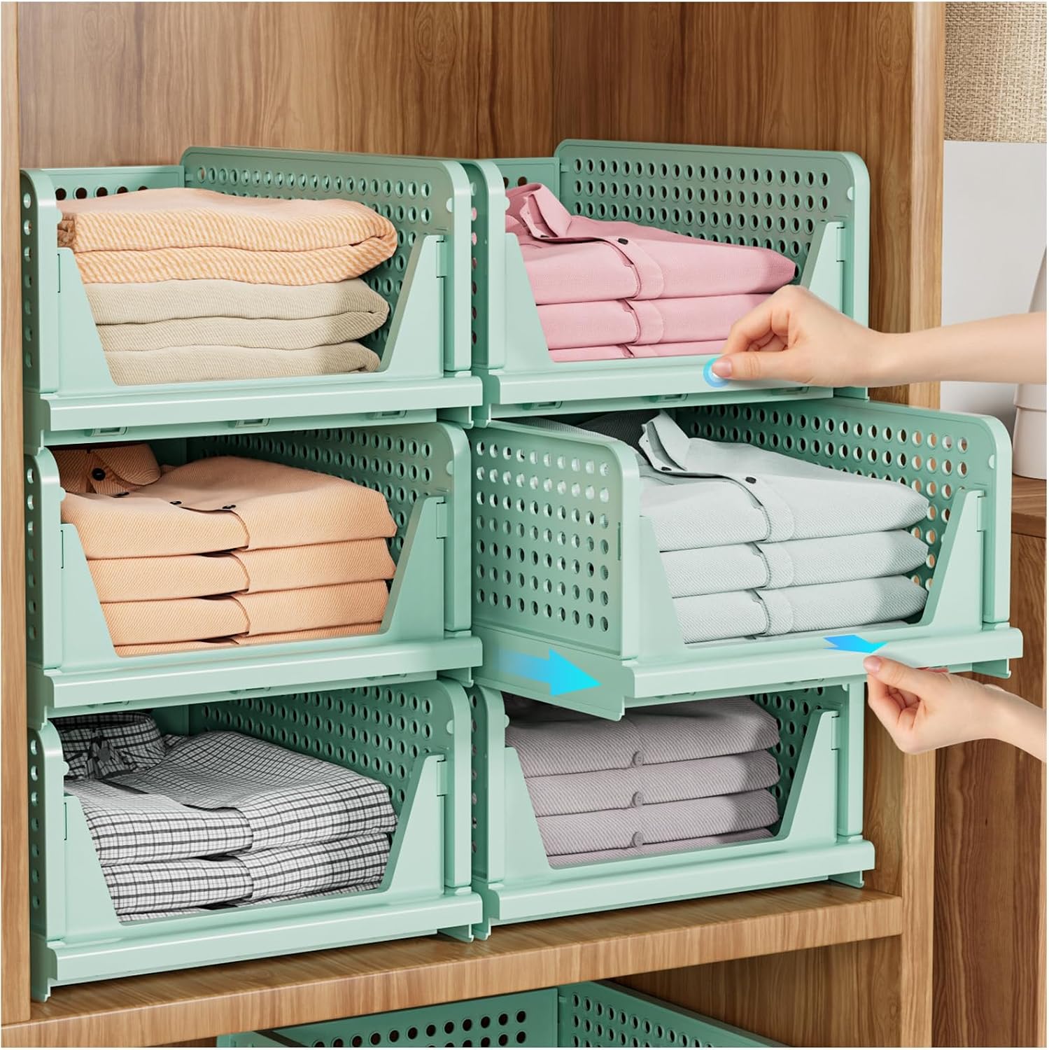 Moonval Stackable Closet Storage Baskets, Foldable Drawer Organizers for Clothes & Home Storage