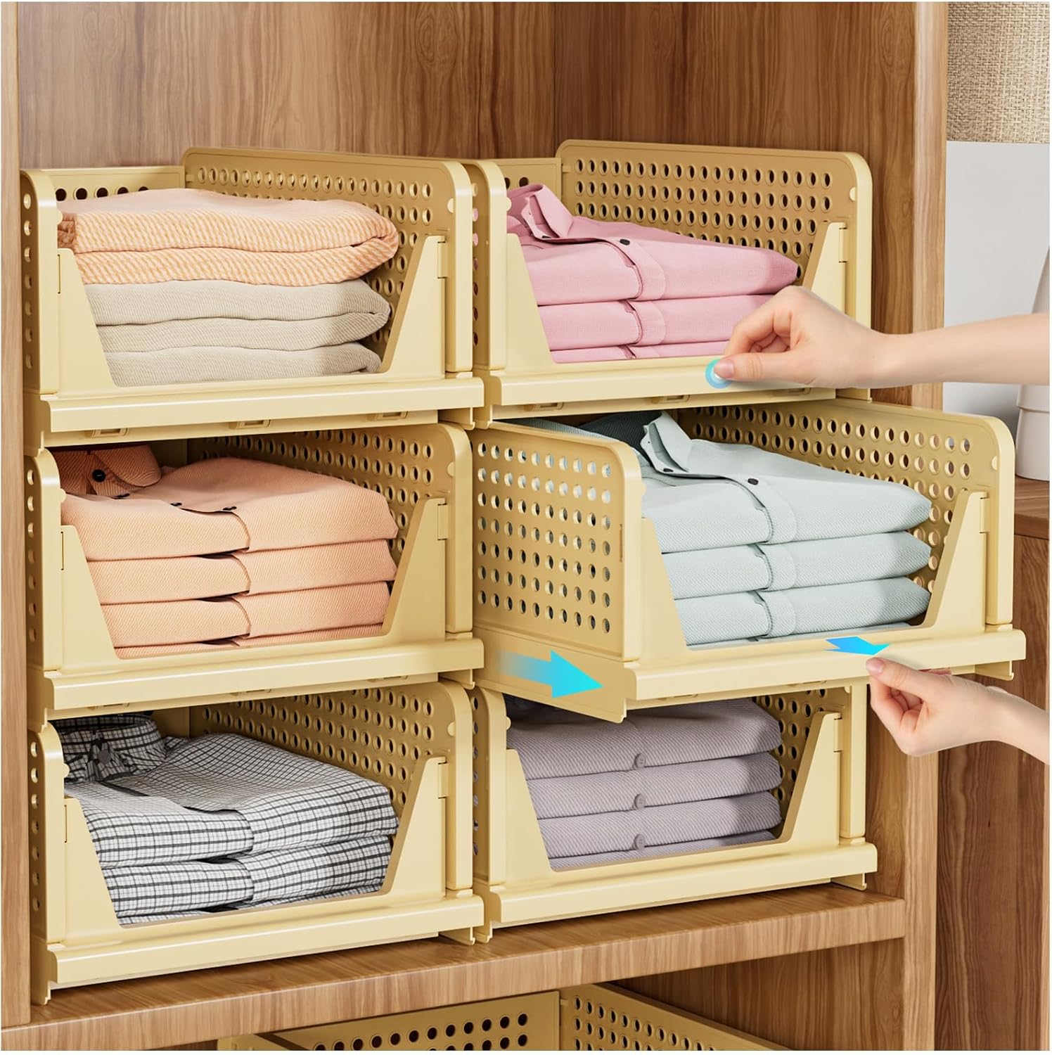 Moonval Stackable Closet Storage Baskets, Foldable Drawer Organizers for Clothes & Home Storage
