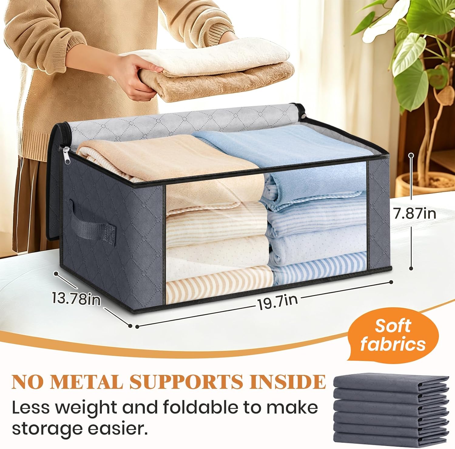 Moonval Closet Storage Bags, 3-Pack 35L Foldable Under Bed Organizers with Handles for Clothing