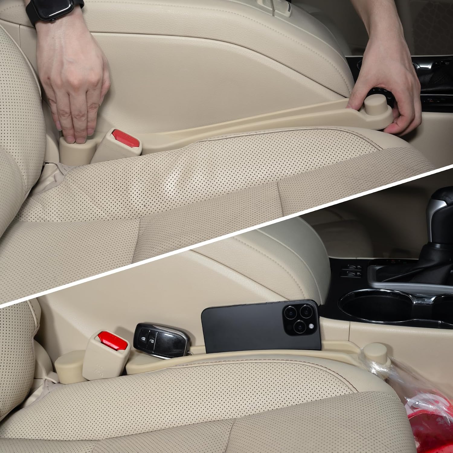 Moonval Car Seat Gap Fillers, 2-Pack 3-in-1 Foam Organizers with Storage Hook for Car Seats