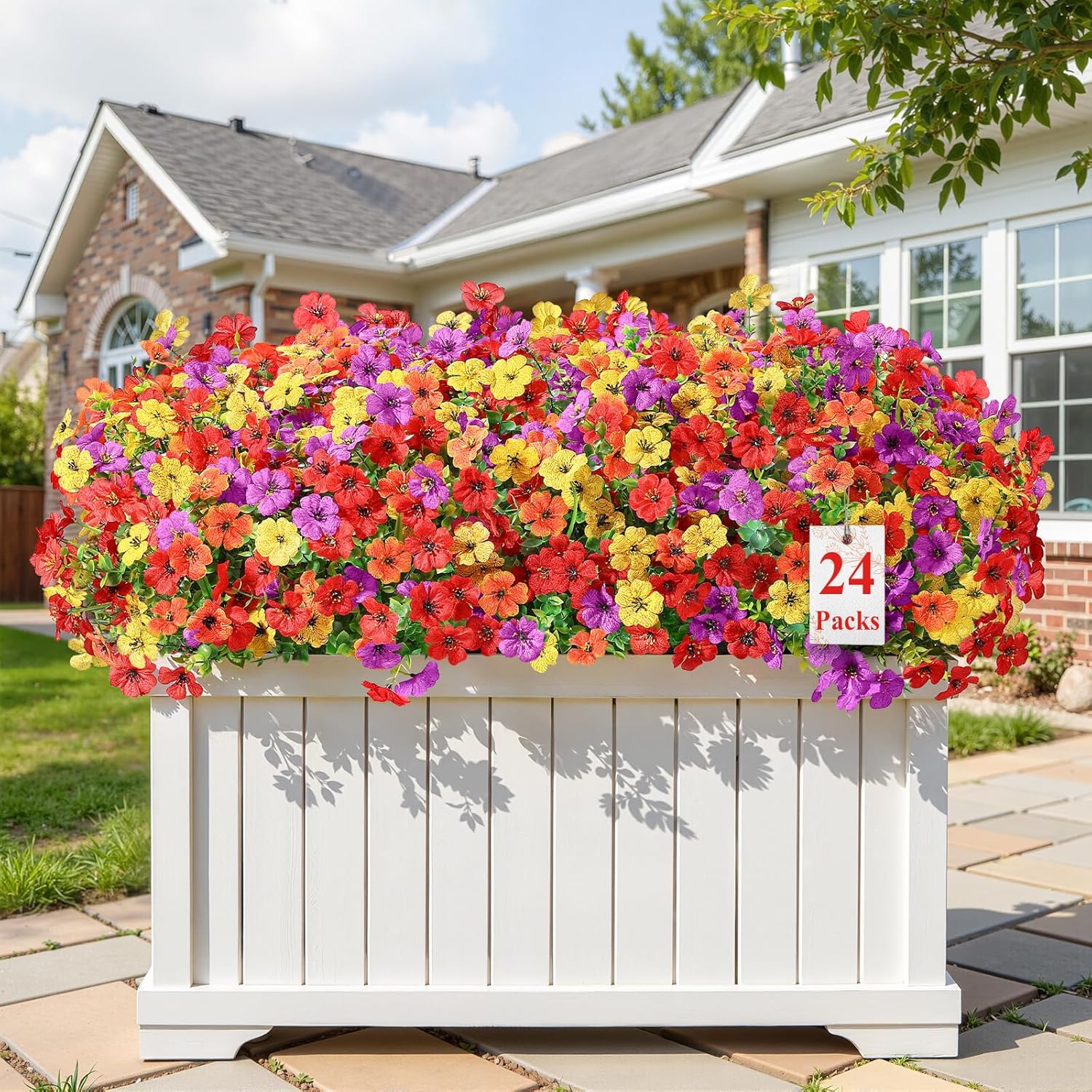 Moonval Artificial Daisy Flowers, 24 Bundles UV-Resistant Faux Outdoor Plants for Home & Garden Decor