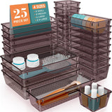 Moonval Clear Drawer Organizer Set, 25-Piece Plastic Storage Trays for Kitchen, Bathroom & Office
