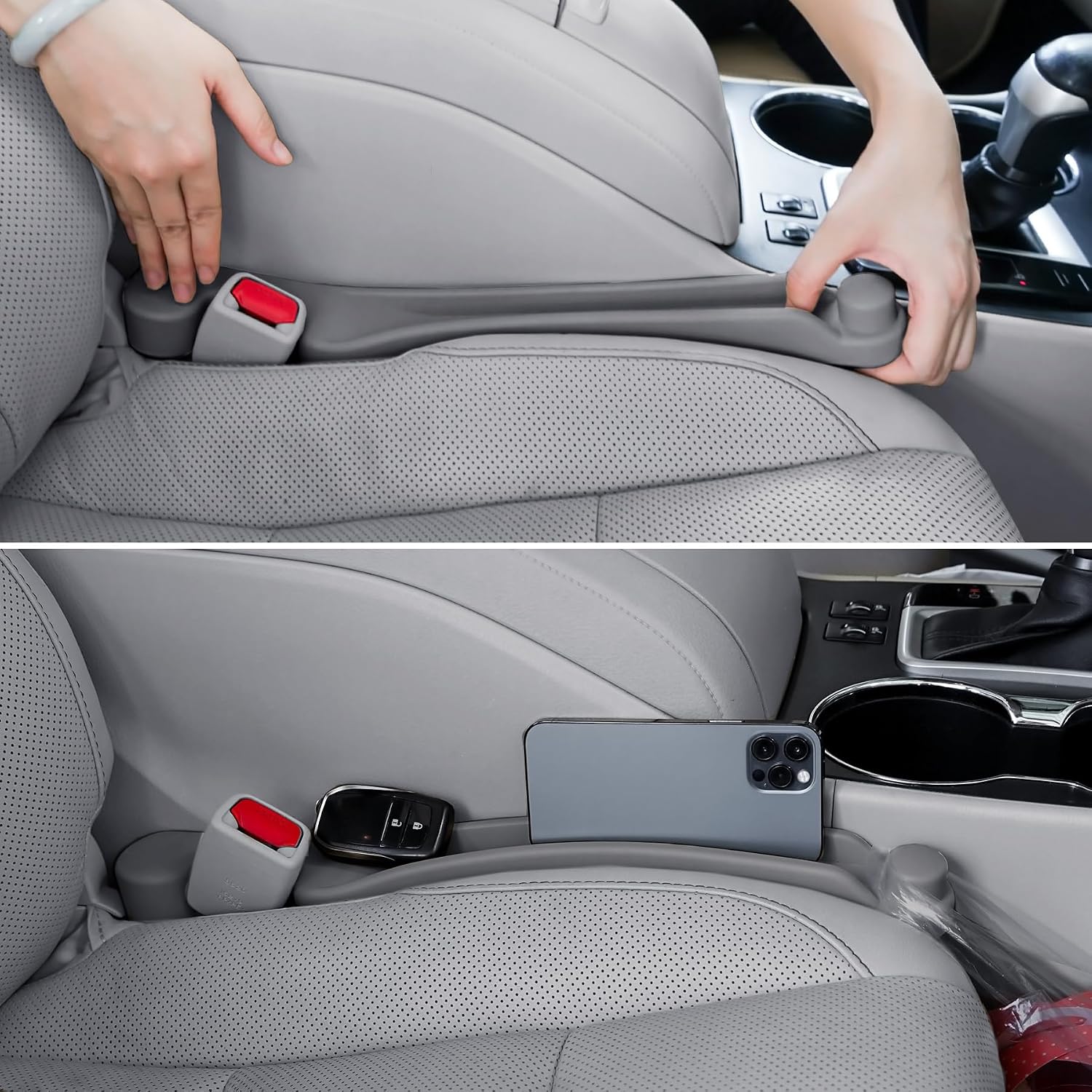 Moonval Car Seat Gap Fillers, 2-Pack 3-in-1 Foam Organizers with Storage Hook for Car Seats