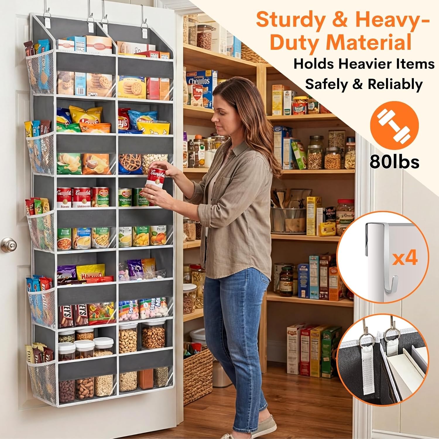 Moonval Over-the-Door Organizer, 5-Tier Hanging Storage with 10 Compartments, 80 lb Capacity