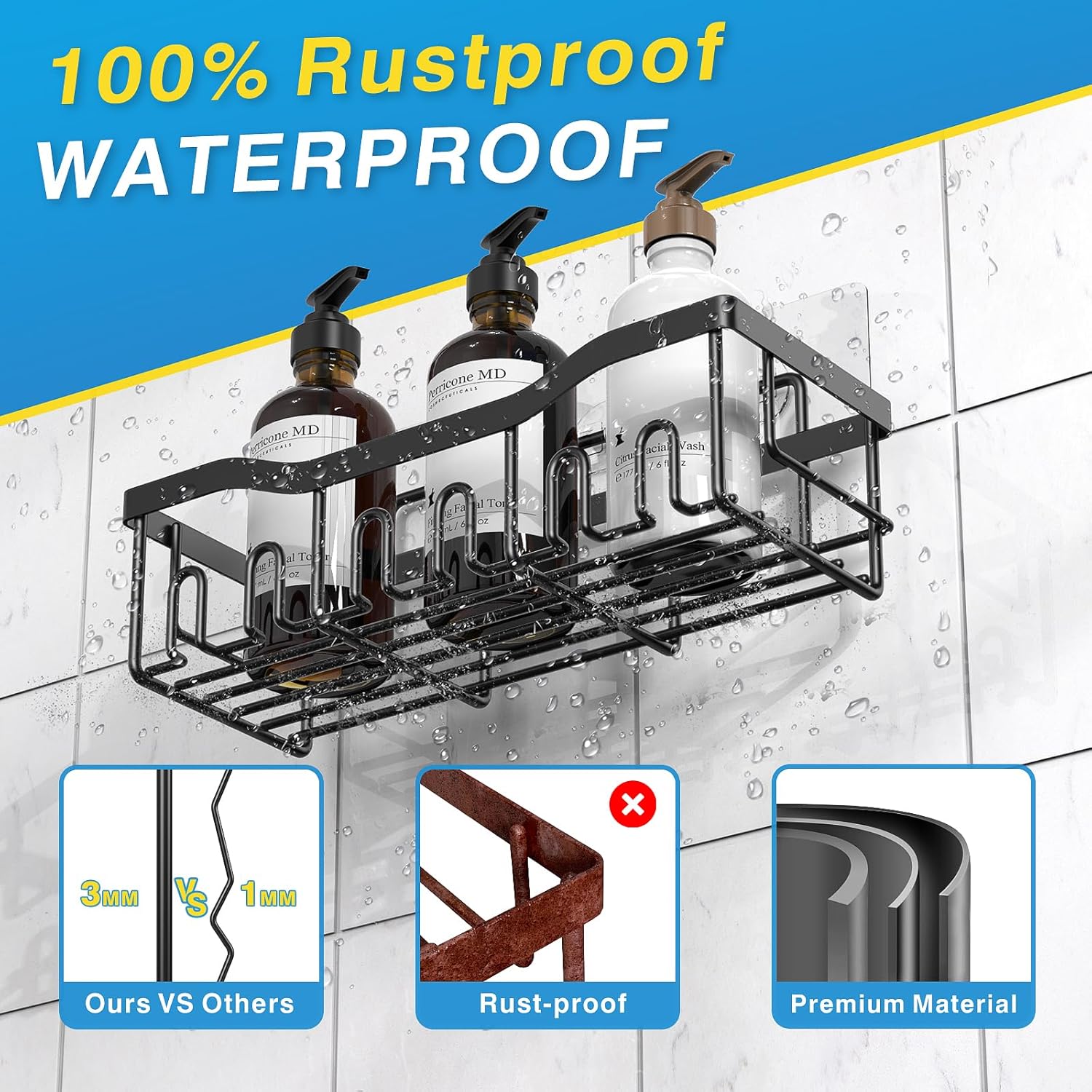 Moonval Adhesive Shower Caddy, 5-Pack Rustproof Stainless Steel Bathroom Organizer Shelves